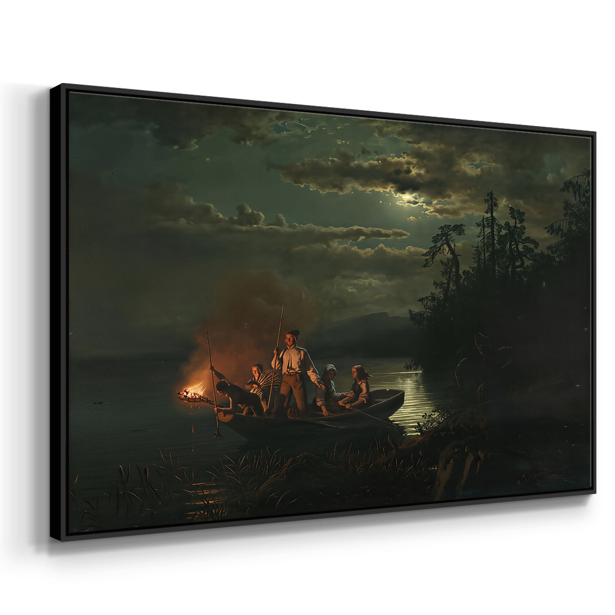 Spear Fishing on Lake Krøderen, 1851 - Floater Framed Canvas Print