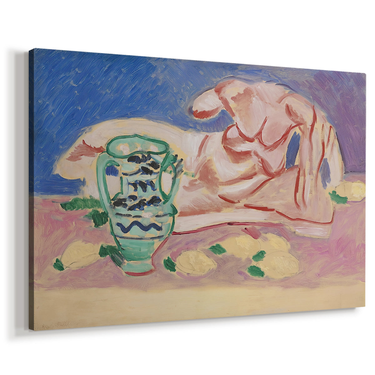 Canvas art print featuring a simplified reclining figure inspired by ancient sculpture, displayed at an angle