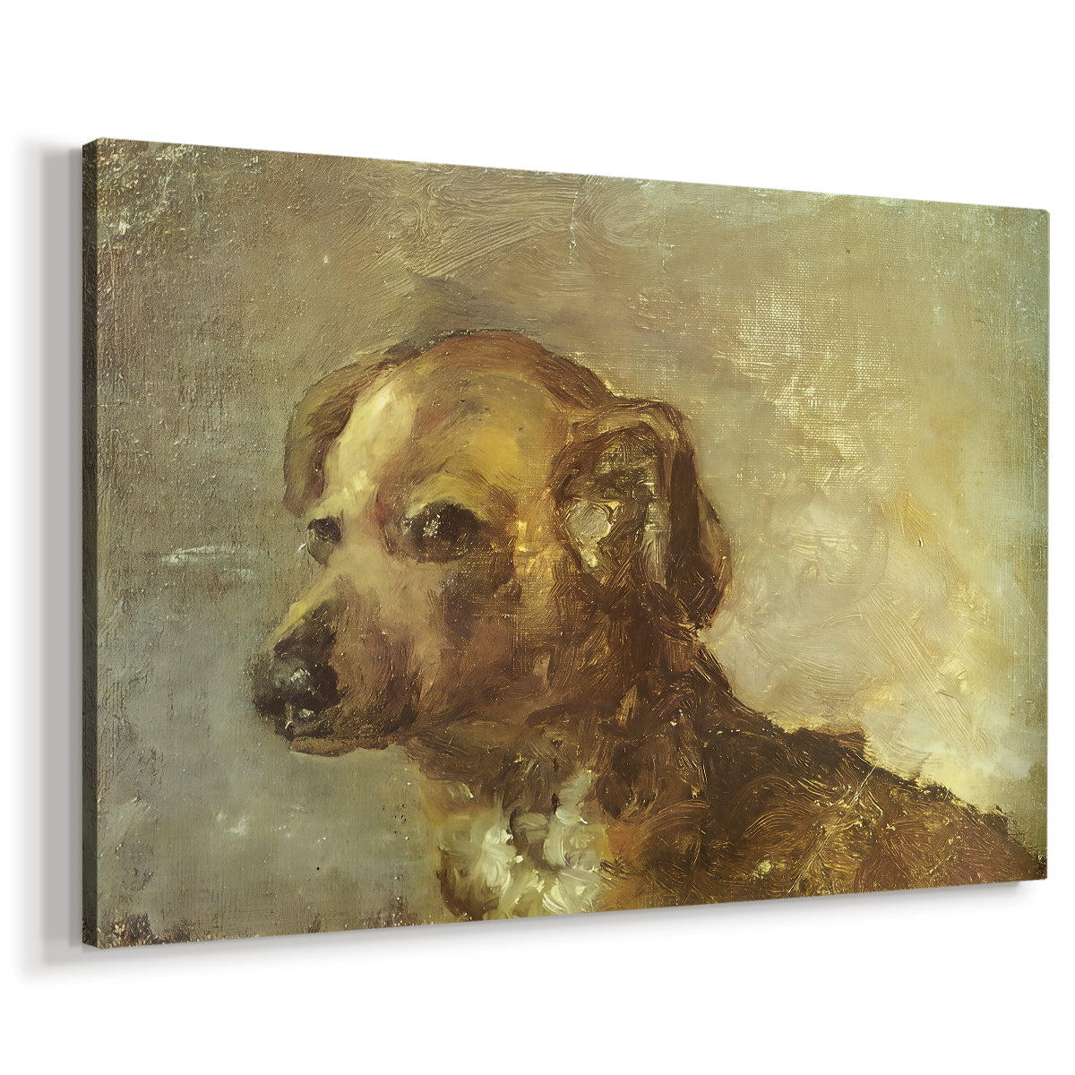 Canvas art print featuring an impressionist-style portrait of dog with loose texture, displayed at an angle