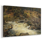 Canvas art print featuring a natural scene with rushing water cutting through terrain, displayed at an angle