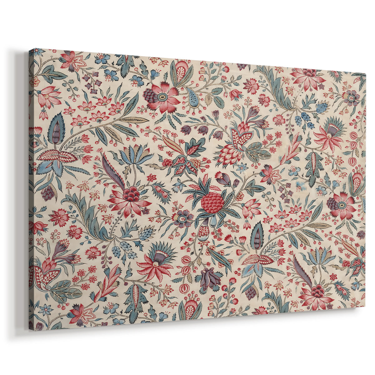 Canvas art print featuring a decorative design featuring layered leaves and blossoms, displayed at an angle