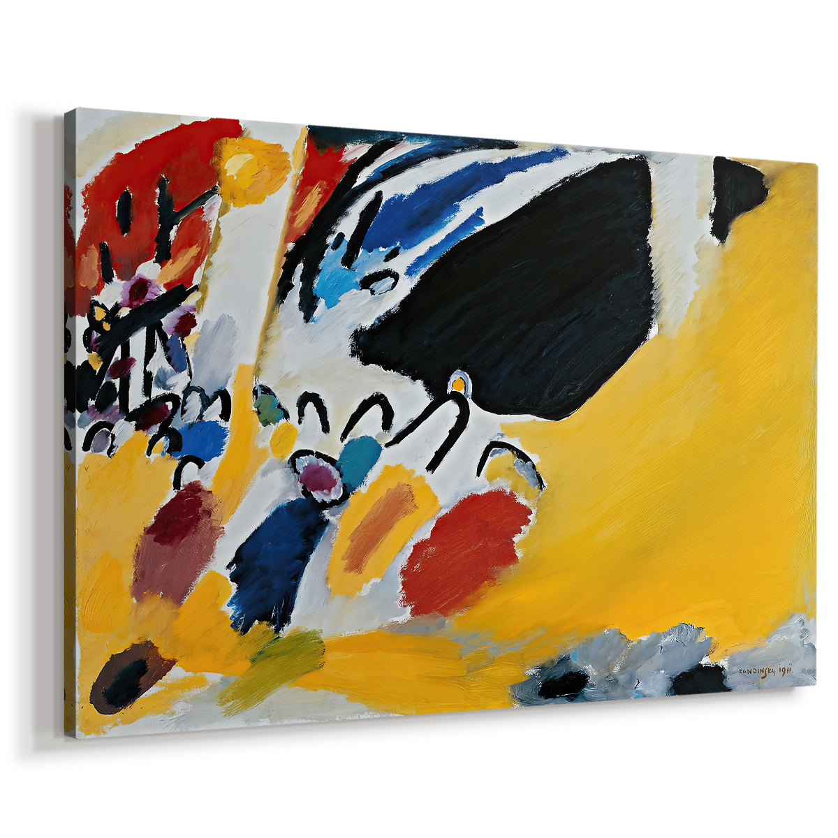 Canvas art print featuring an expressive scene interpreting sound through contrasting color areas, displayed at an angle