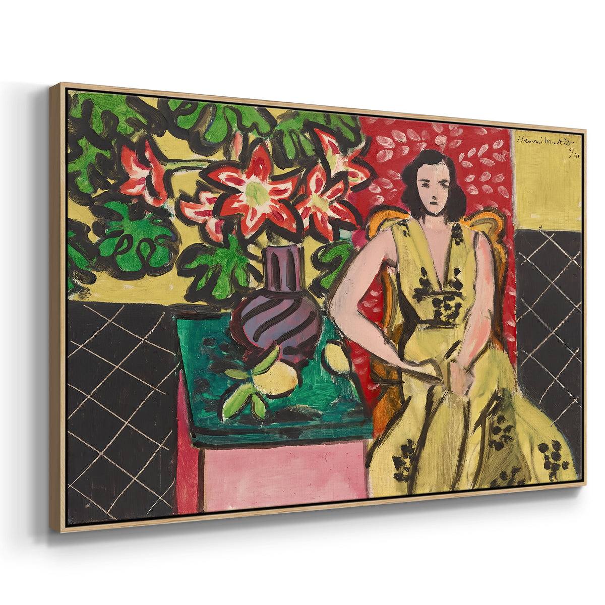 Seated Woman with a Vase of Amaryllis, 1941 - Floater Framed Canvas Print