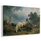 Canvas art print featuring a pastoral scene with animals in countryside, displayed at an angle