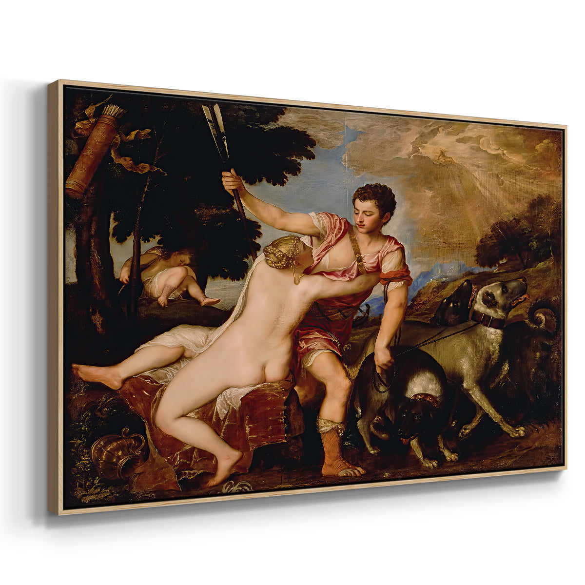 Venus and Adonis, 1554 - Floater Framed Canvas Print