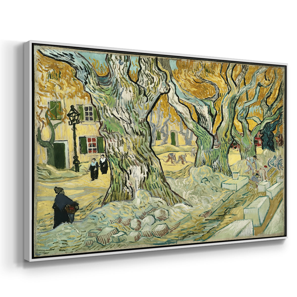 The Large Plane Trees (Road Menders at Saint-Rémy), 1889 - Floater Framed Canvas Print