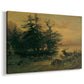 Canvas art print featuring a wildlife scene with animals and water, displayed at an angle