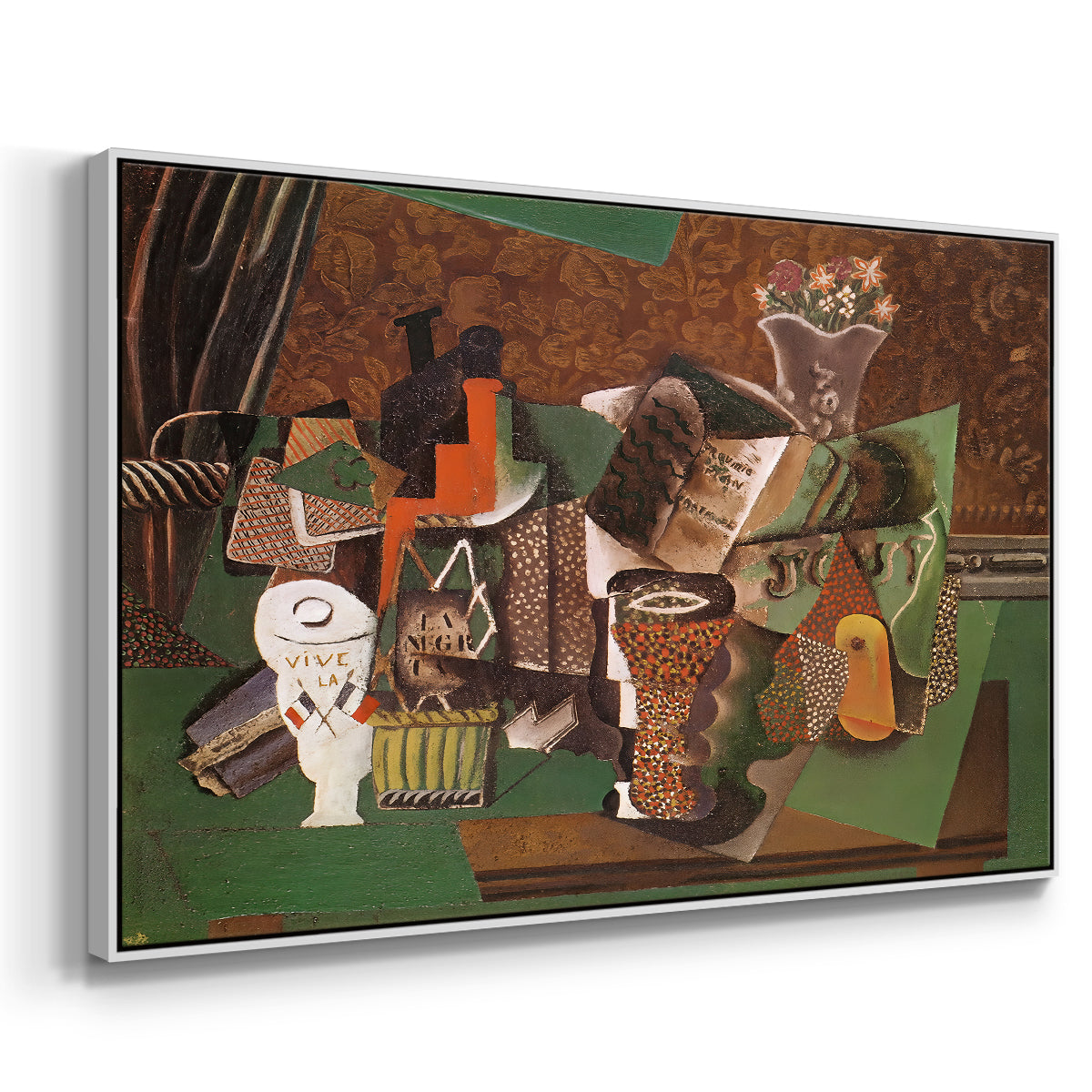 Playing Cards, Glasses, Bottle of Rum: "Vive la France", 1914-1915 - Floater Framed Canvas Print