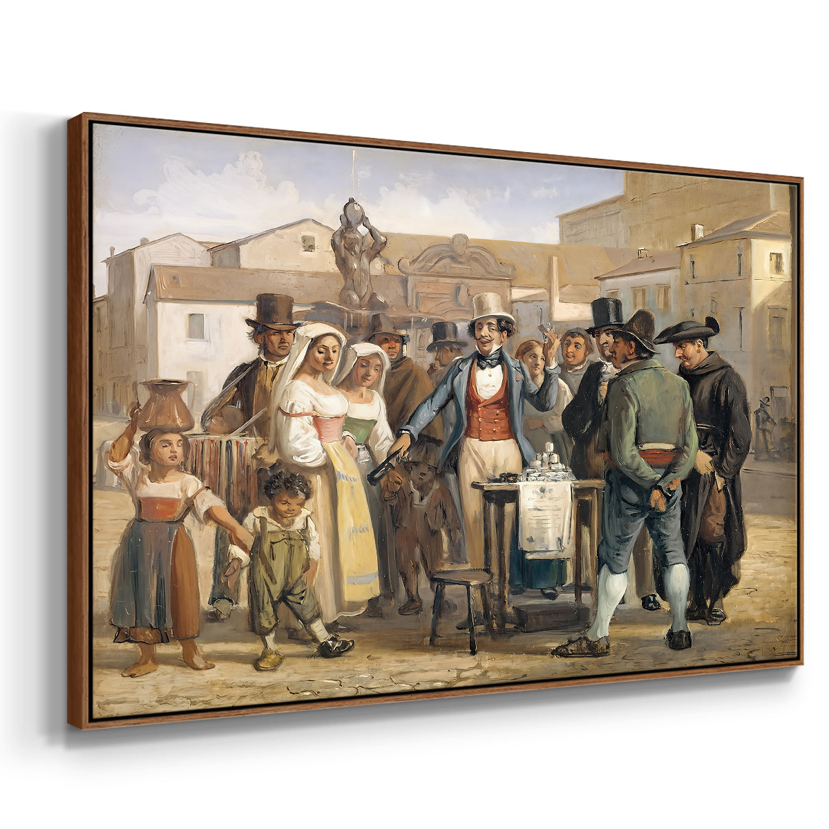 A Charlatan Selling Blacking in the Piazza Barberini in Rome, c. 1840-1849 - Floater Framed Canvas Print