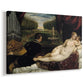 Canvas art print featuring a Renaissance figure group with nude woman, musician, and child Cupid, displayed at an angle