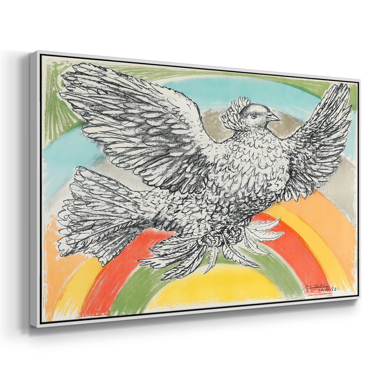 Flying Dove with Rainbow (Colombe volant à l'Arc-en-ciel), 1952 - Floater Framed Canvas Print