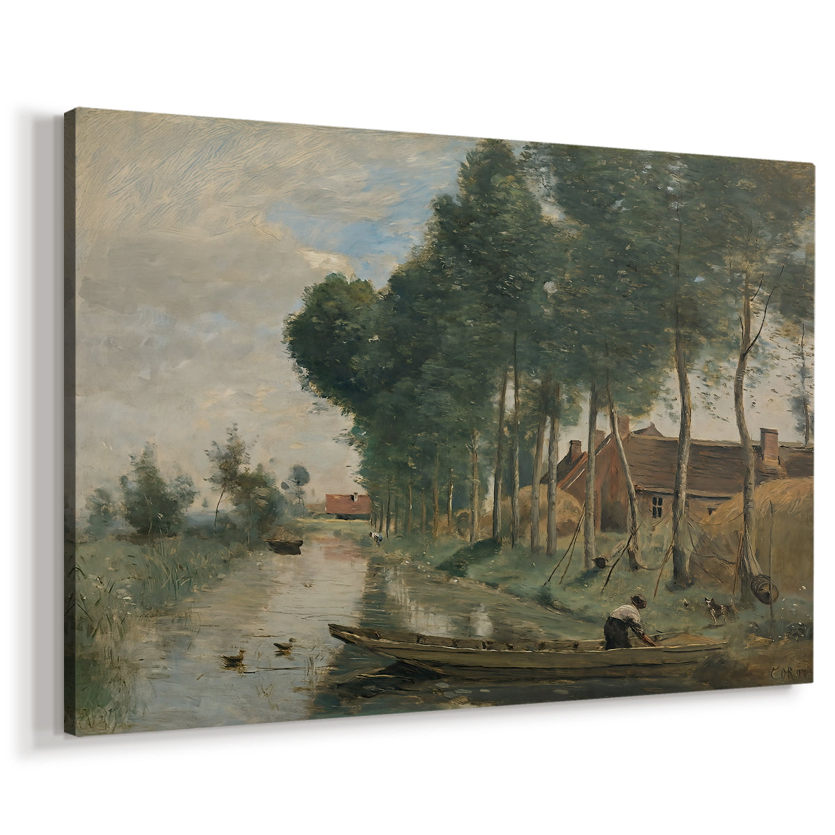 Canvas art print featuring a pastoral countryside with subtle light and soft vegetation, displayed at an angle