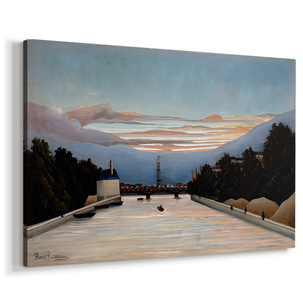 Canvas art print featuring a stylized view of Paris landmark in simplified natural setting, displayed at an angle