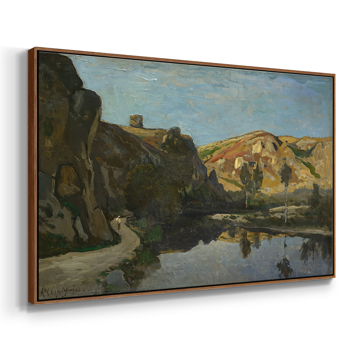 River Landscape with Cliffs, c. 1850-1860 - Floater Framed Canvas Print