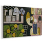 Canvas art print featuring a modernist arrangement of people and objects, displayed at an angle