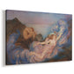 Canvas art print featuring an allegorical figure resting in atmospheric dusk setting, displayed at an angle