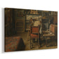 Canvas art print featuring an interior scene of person restoring or painting in studio, displayed at an angle