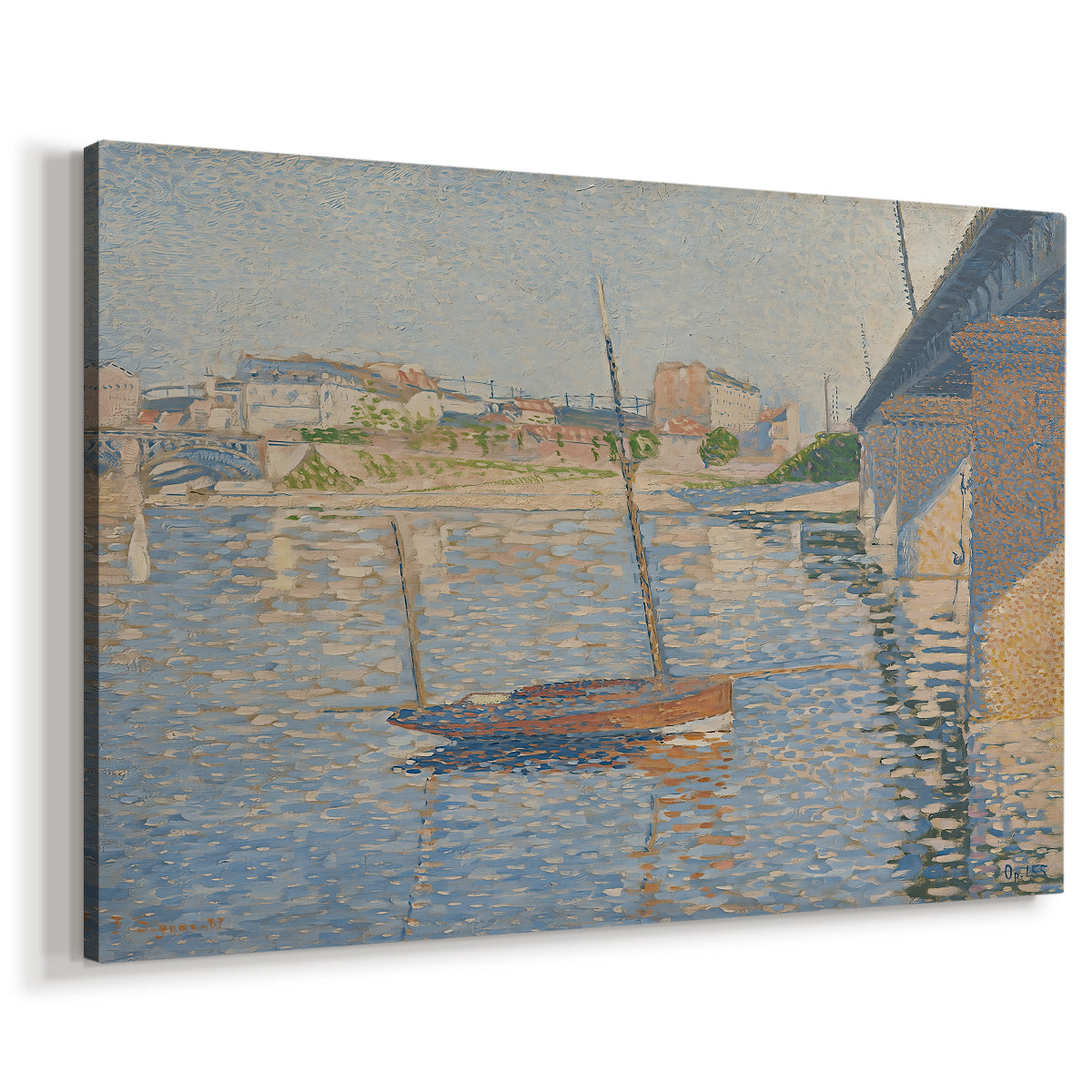 Canvas art print featuring a nautical scene with vessels, displayed at an angle