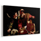 Canvas art print featuring a biblical scene of father about to sacrifice son as angel restrains him, displayed at an angle