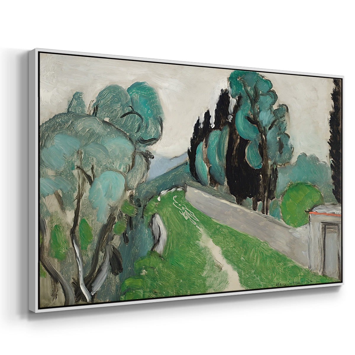 Landscape with Cypresses and Olive Trees near Nice, c. 1918 - Floater Framed Canvas Print