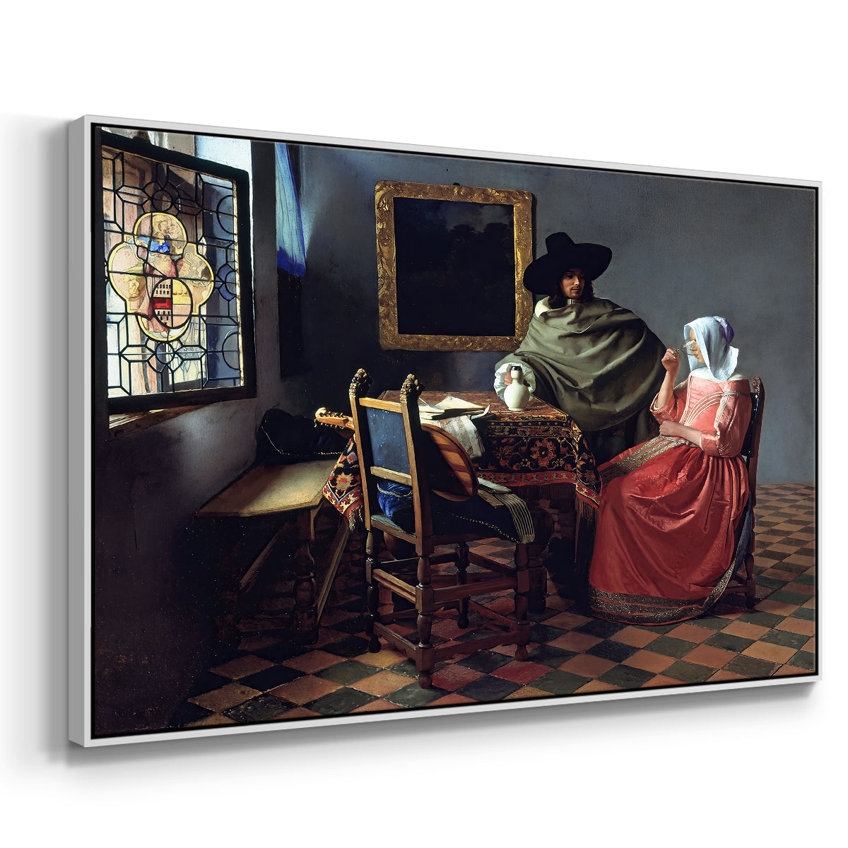 The Glass of Wine, c. 1660 - Floater Framed Canvas Print