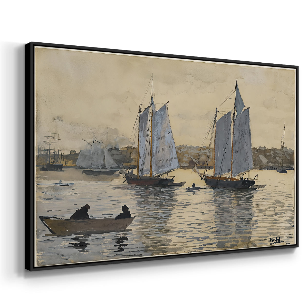 Two Schooners, Gloucester, c. 1880 - Floater Framed Canvas Print