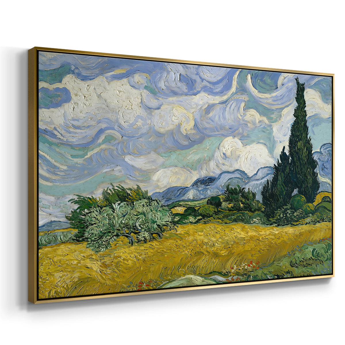 Wheat Field with Cypresses, 1889 - Floater Framed Canvas Print