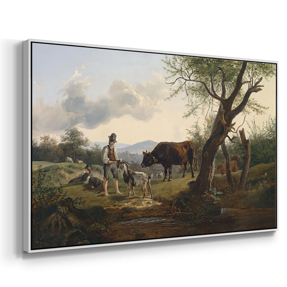 Shepherd with Billy Goat, c. 1830 - Floater Framed Canvas Print
