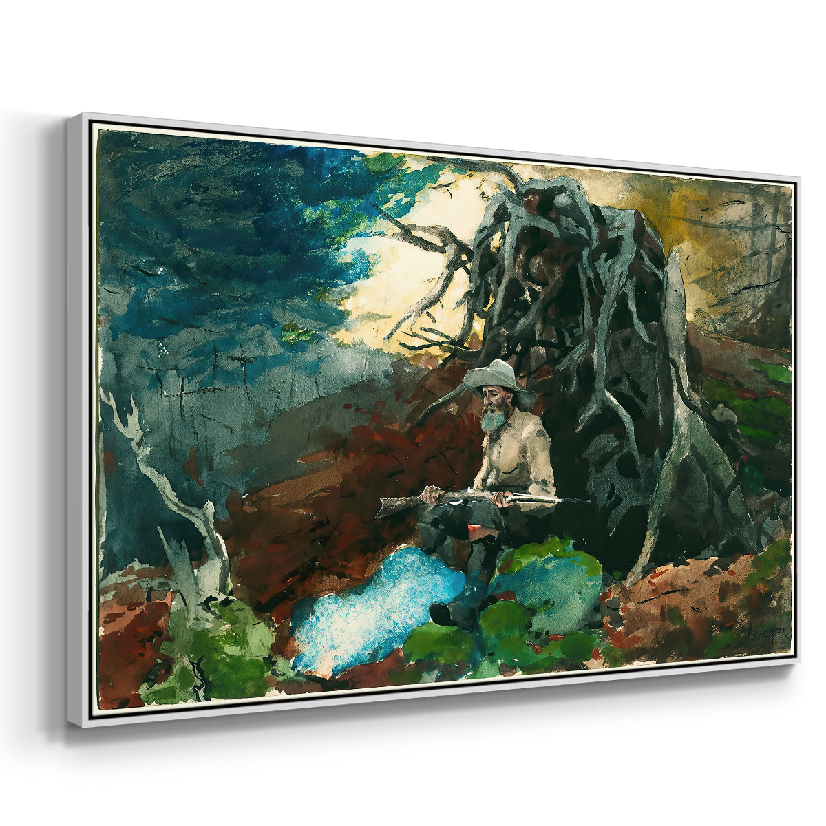Campfire, Adirondacks, 1892 - Floater Framed Canvas Print