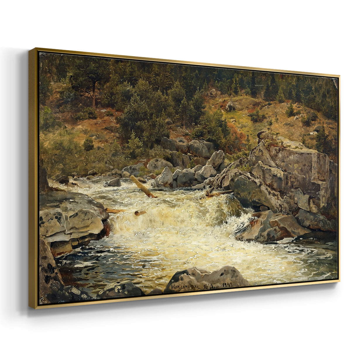 Waterfall in Hallingdal, 1848 - Floater Framed Canvas Print