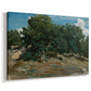 Canvas art print featuring a woodland scene with mature trees and filtered light, displayed at an angle