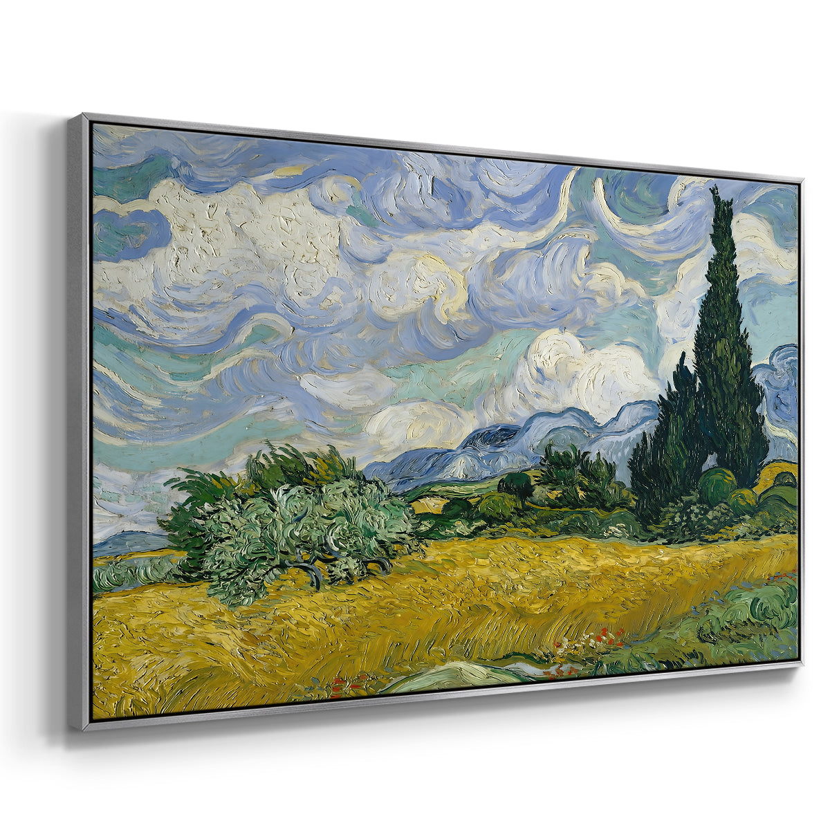 Wheat Field with Cypresses, 1889 - Floater Framed Canvas Print