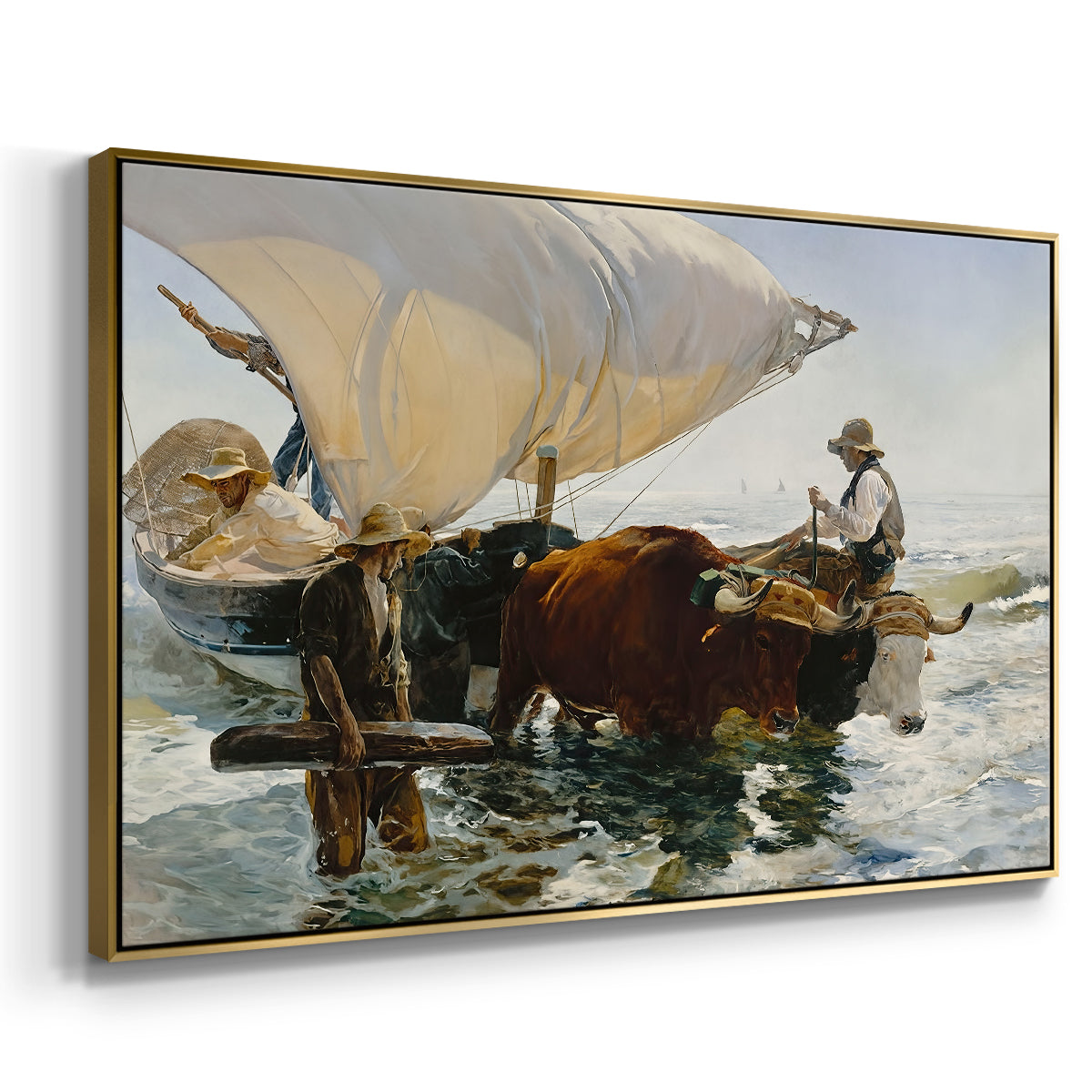 The Return from Fishing: Hauling the Boat, 1894 - Floater Framed Canvas Print