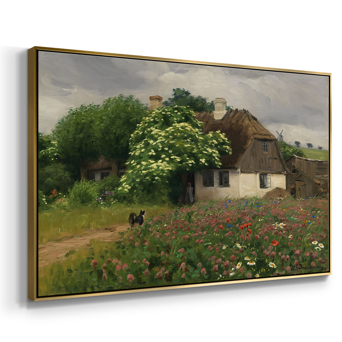 Farmhouse with Meadow Flowers, 1909 - Floater Framed Canvas Print