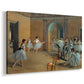 Canvas art print featuring an interior scene of dancers waiting and stretching in large studio, displayed at an angle