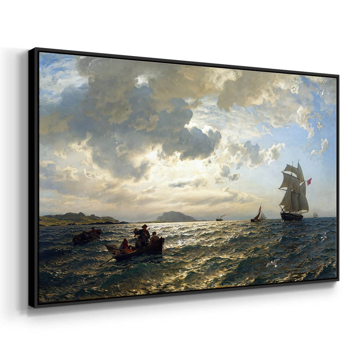 Fresh Breeze on the Norwegian Coast, 1876 - Floater Framed Canvas Print