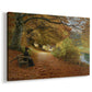 Canvas art print featuring a rustic woodland scene with people moving through fall landscape, displayed at an angle