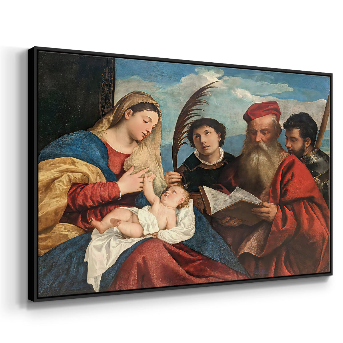 Mary and Child with Saints Stephen, Jerome and Maurice, c. 1510 - Floater Framed Canvas Print