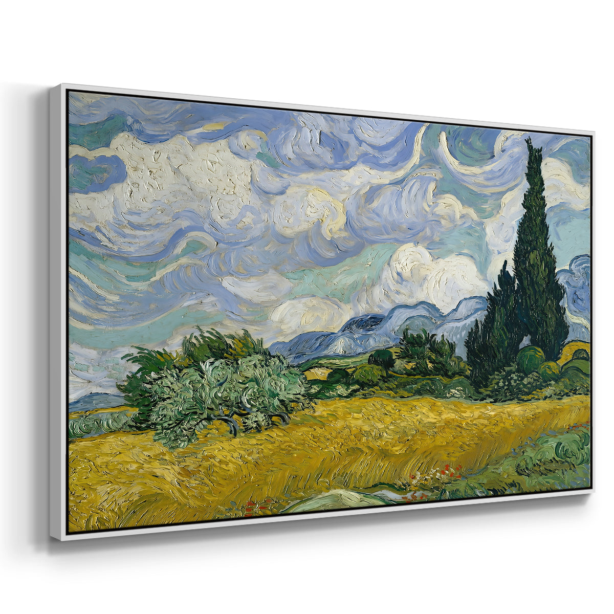 Wheat Field with Cypresses, 1889 - Floater Framed Canvas Print