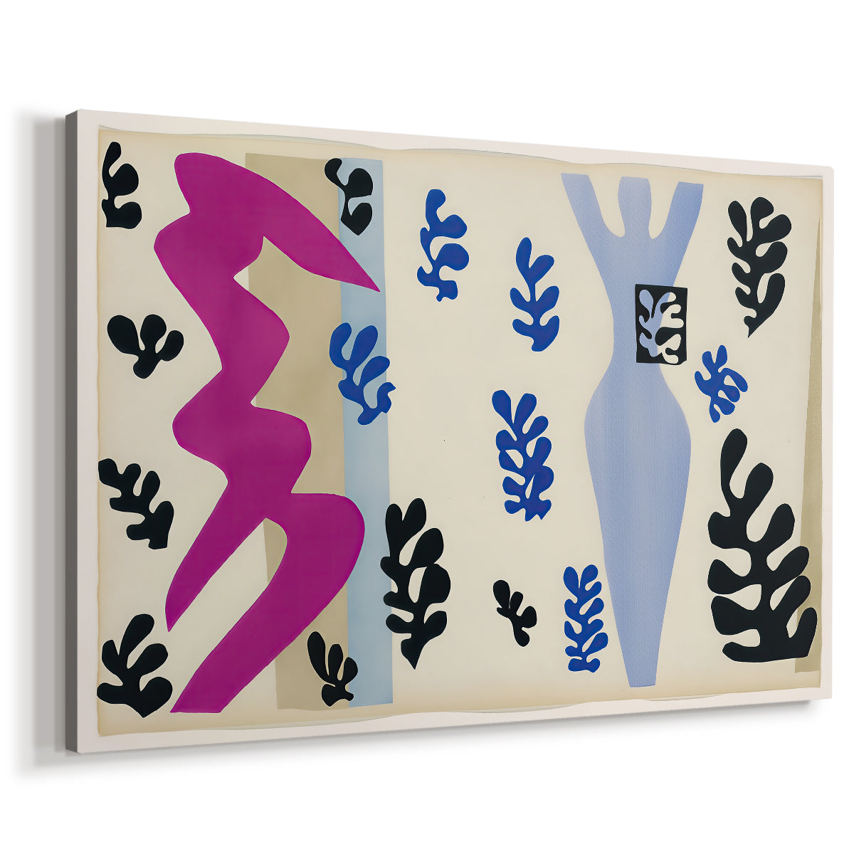 Canvas art print featuring a modernist collage with angular forms implying performance, displayed at an angle