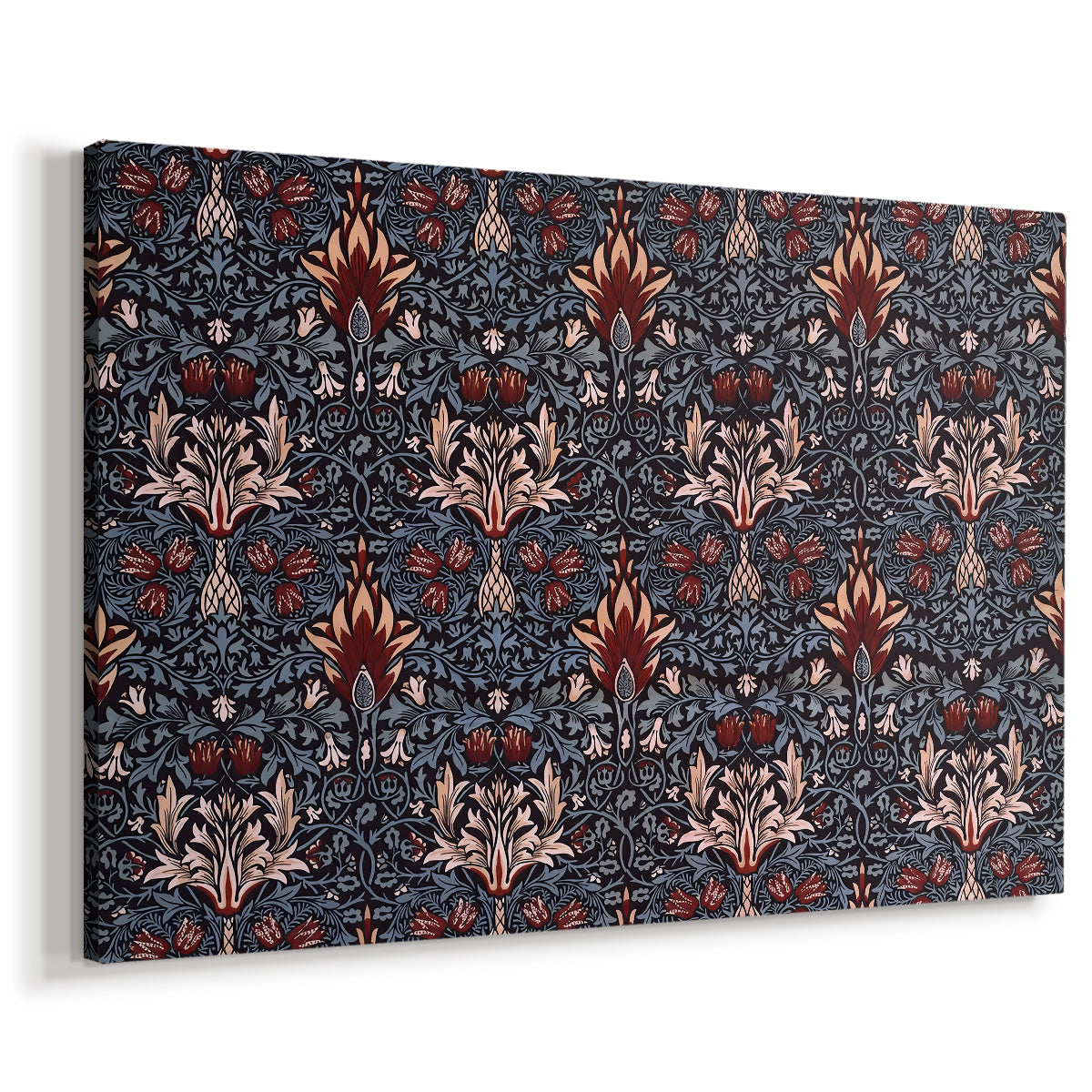 Canvas art print featuring a decorative floral design with repeating vertical plant forms, displayed at an angle
