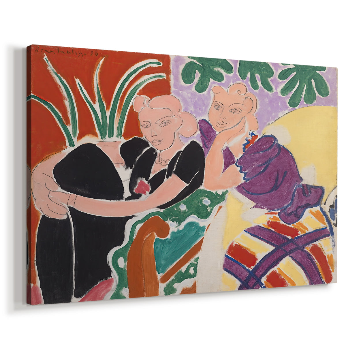 Canvas art print featuring a Fauvist scene of people facing one another indoors, displayed at an angle