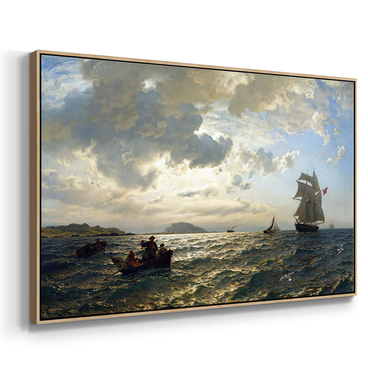 Fresh Breeze on the Norwegian Coast, 1876 - Floater Framed Canvas Print