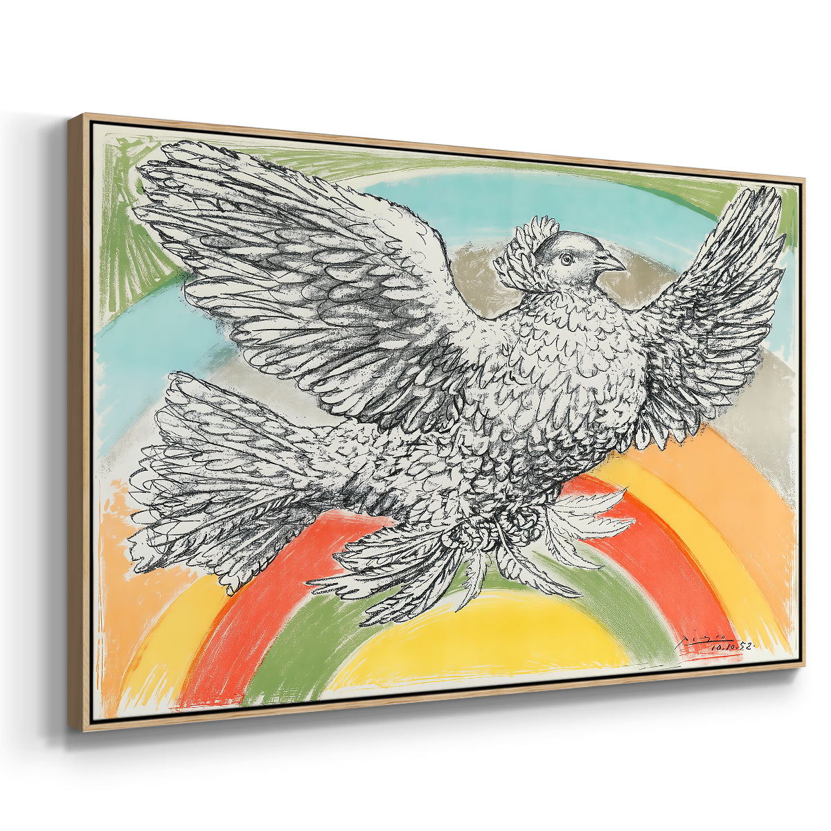 Flying Dove with Rainbow (Colombe volant à l'Arc-en-ciel), 1952 - Floater Framed Canvas Print