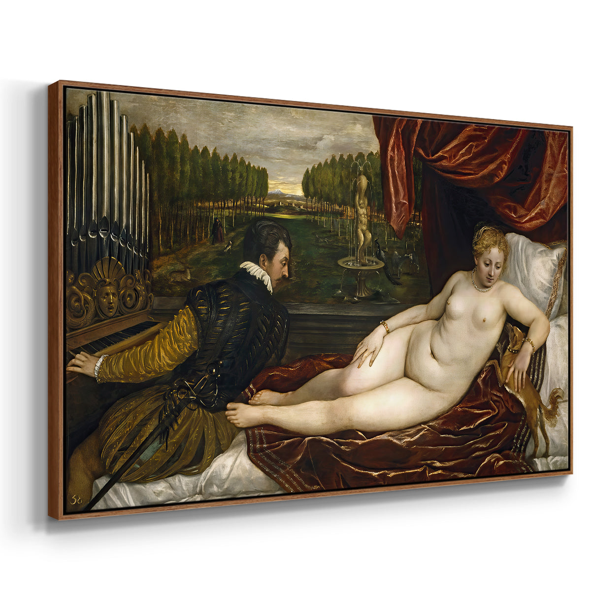 Venus with an Organist and a Dog, c. 1550 - Floater Framed Canvas Print