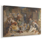 Canvas art print featuring a domestic scene with people interacting around a meal, displayed at an angle