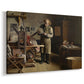 Canvas art print featuring a craftsman operating printing equipment in studio setting, displayed at an angle