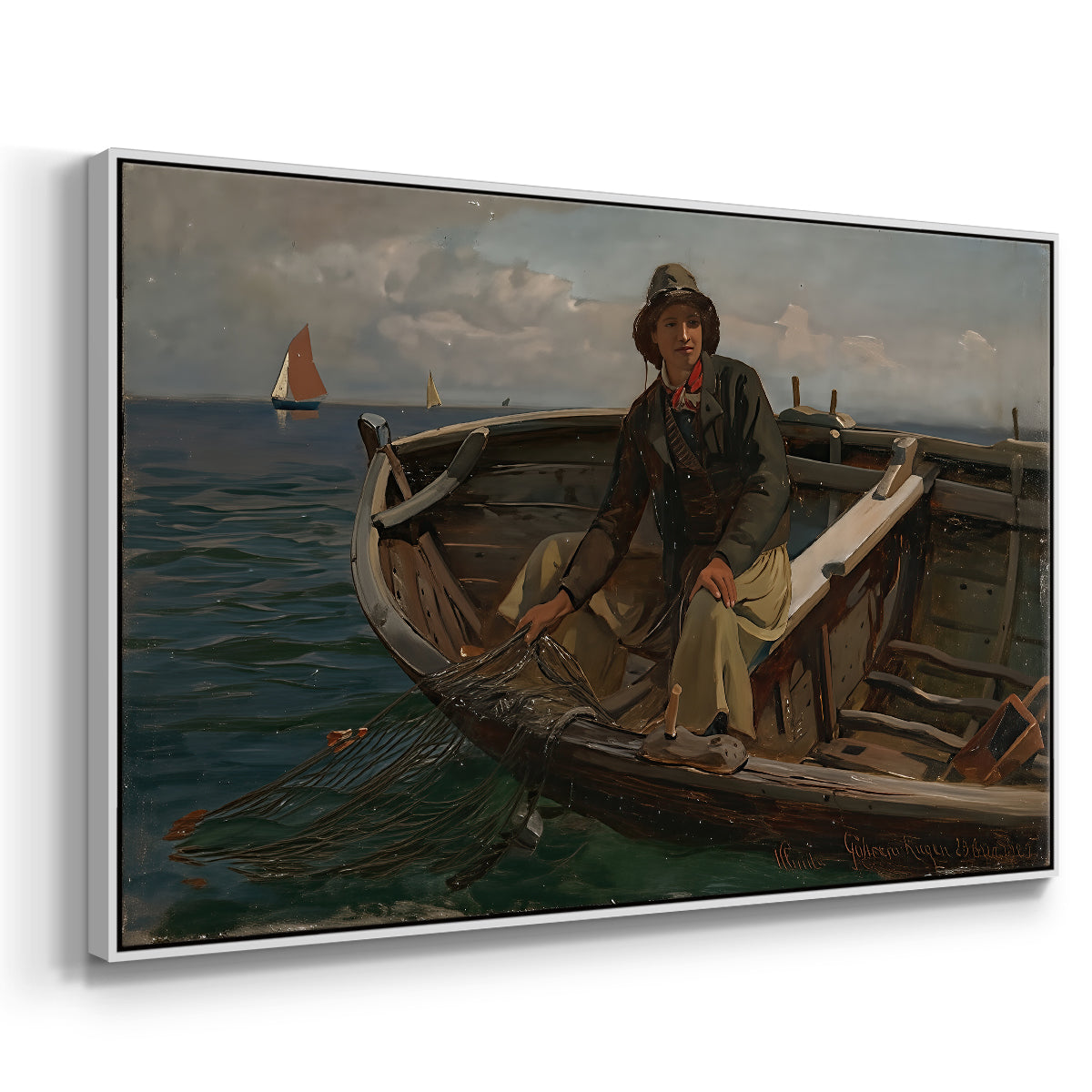 Fishermen from Rügen, 1882 - Floater Framed Canvas Print