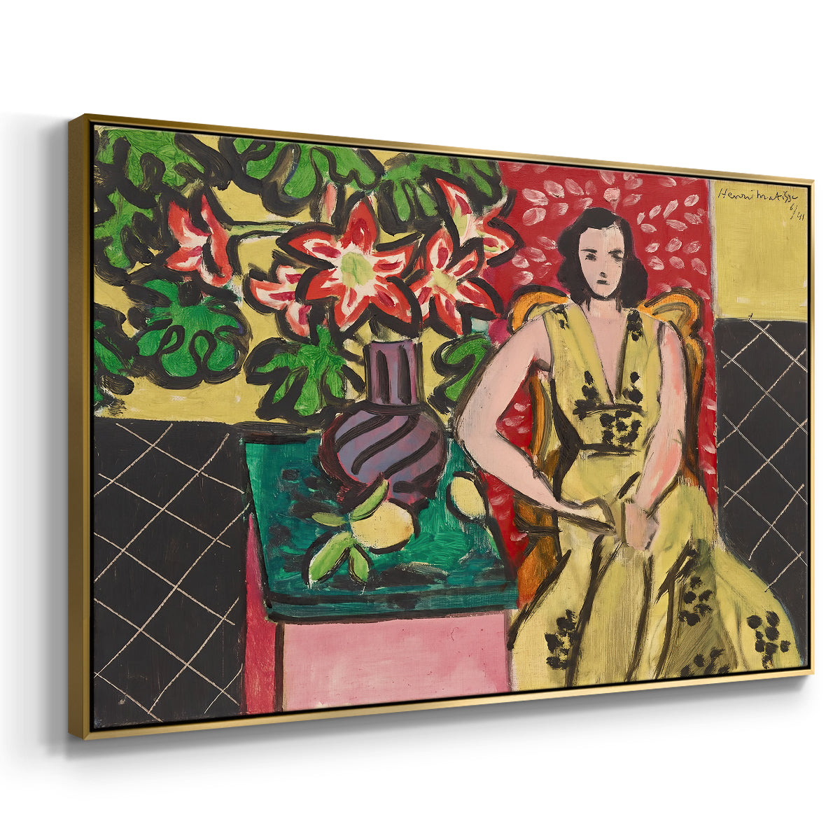 Seated Woman with a Vase of Amaryllis, 1941 - Floater Framed Canvas Print