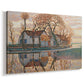 Canvas art print featuring a rural scene with buildings and vegetation in expressive color, displayed at an angle